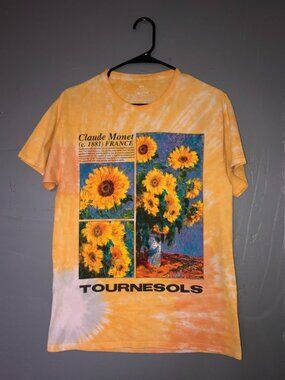 Vintage Claude Monet Art Print Tie Dye T Shirt Sunflowers Tournesols Medium